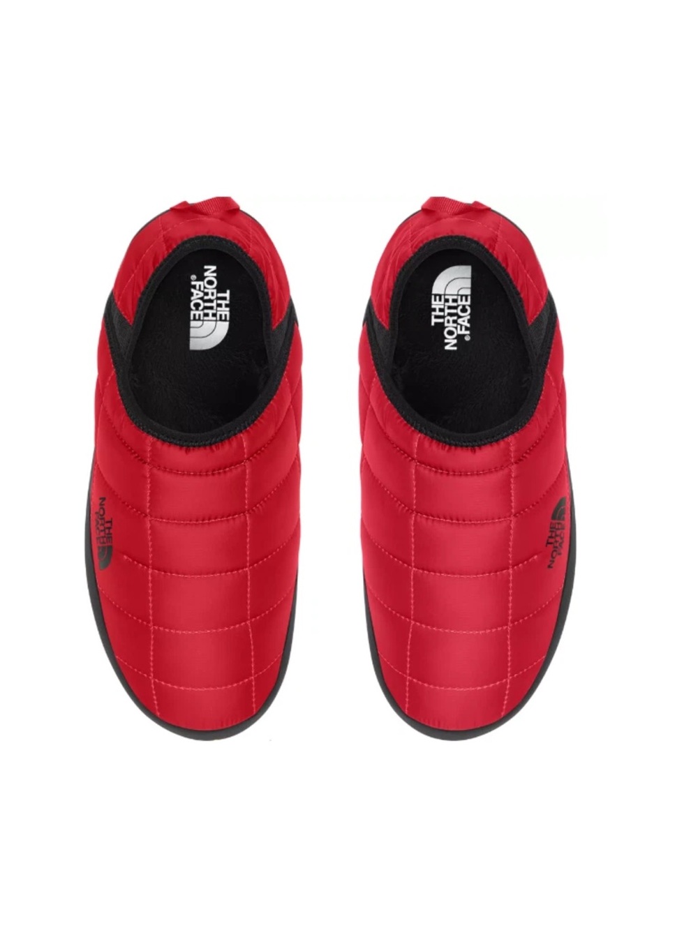 The North Face Quilted Slip-On Mules in Red with Black Trim